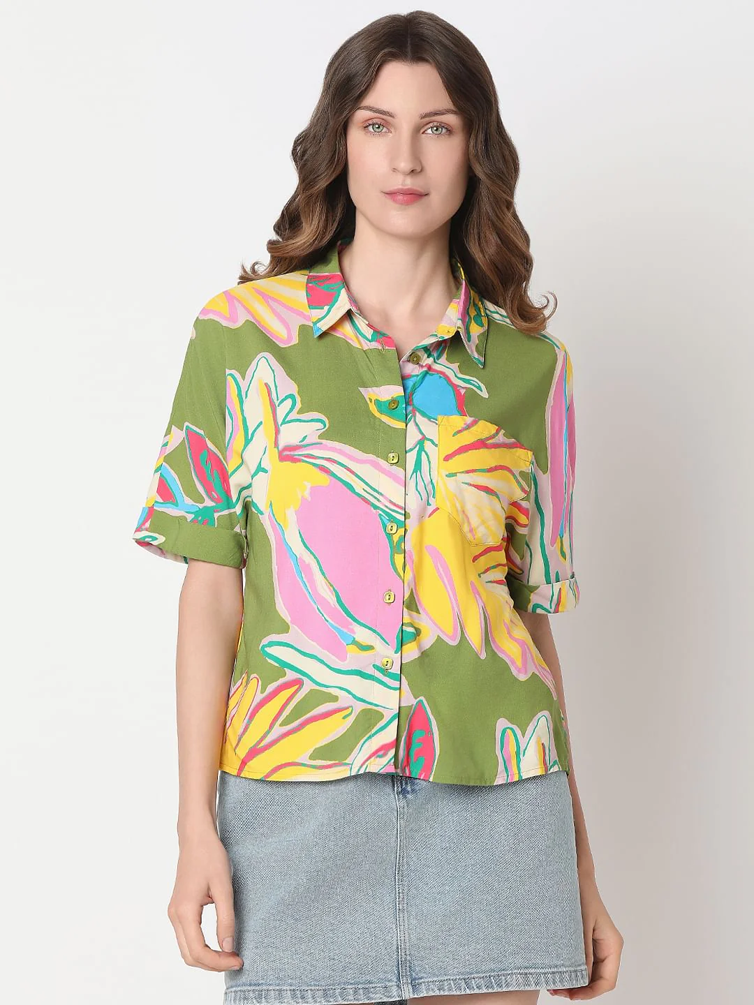 Beige Printed Viscose Shirt - Image 2