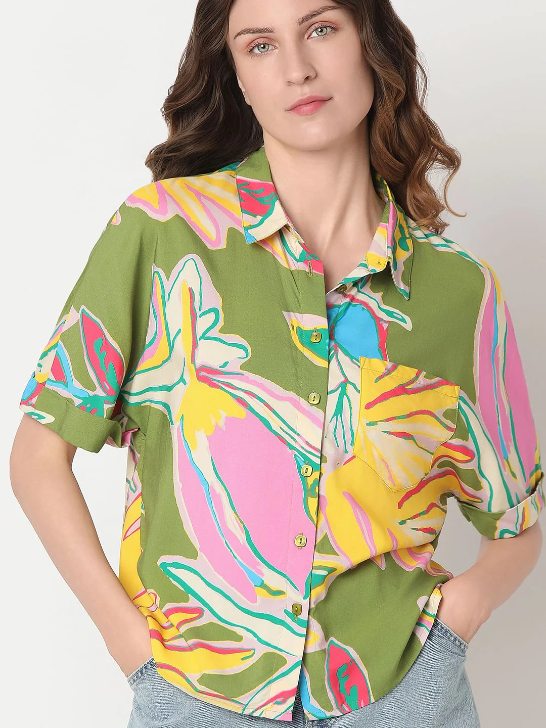 Beige Printed Viscose Shirt - Image 6