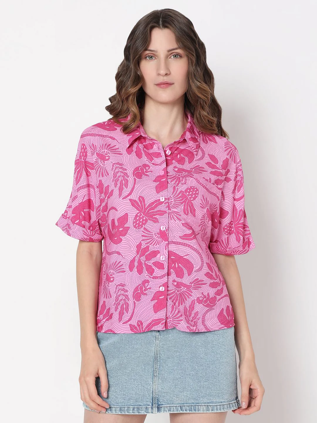 Pink Tropical Pink Viscose Shirt - Image 2
