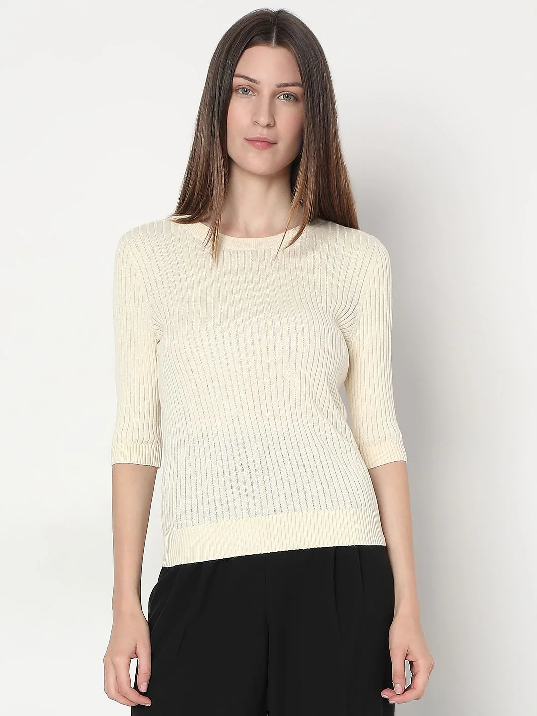 Beige Ribbed Knitted Top - Image 2