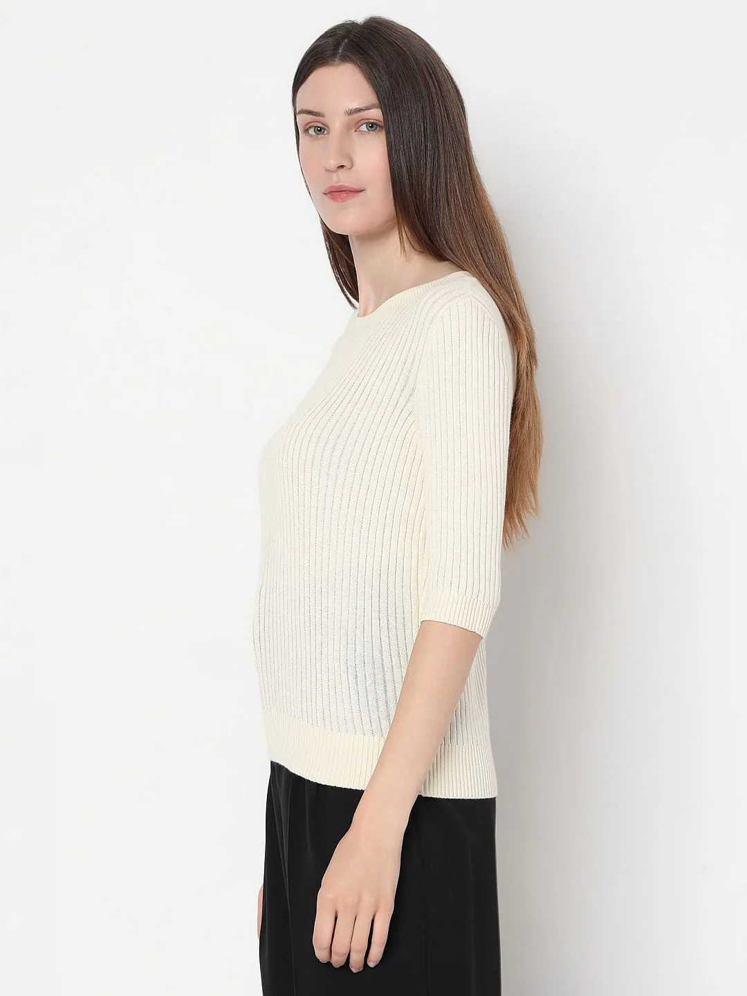 Beige Ribbed Knitted Top - Image 3