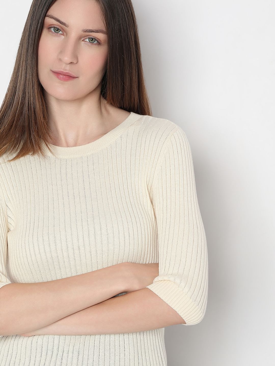 Beige Ribbed Knitted Top - Image 6
