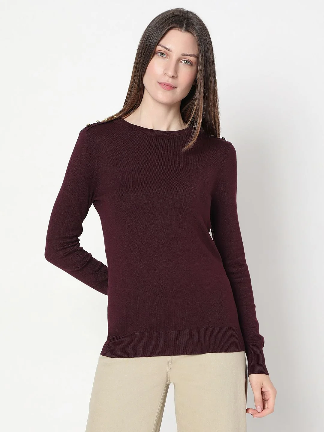 Burgundy Full Sleeves Knitted Top - Image 2