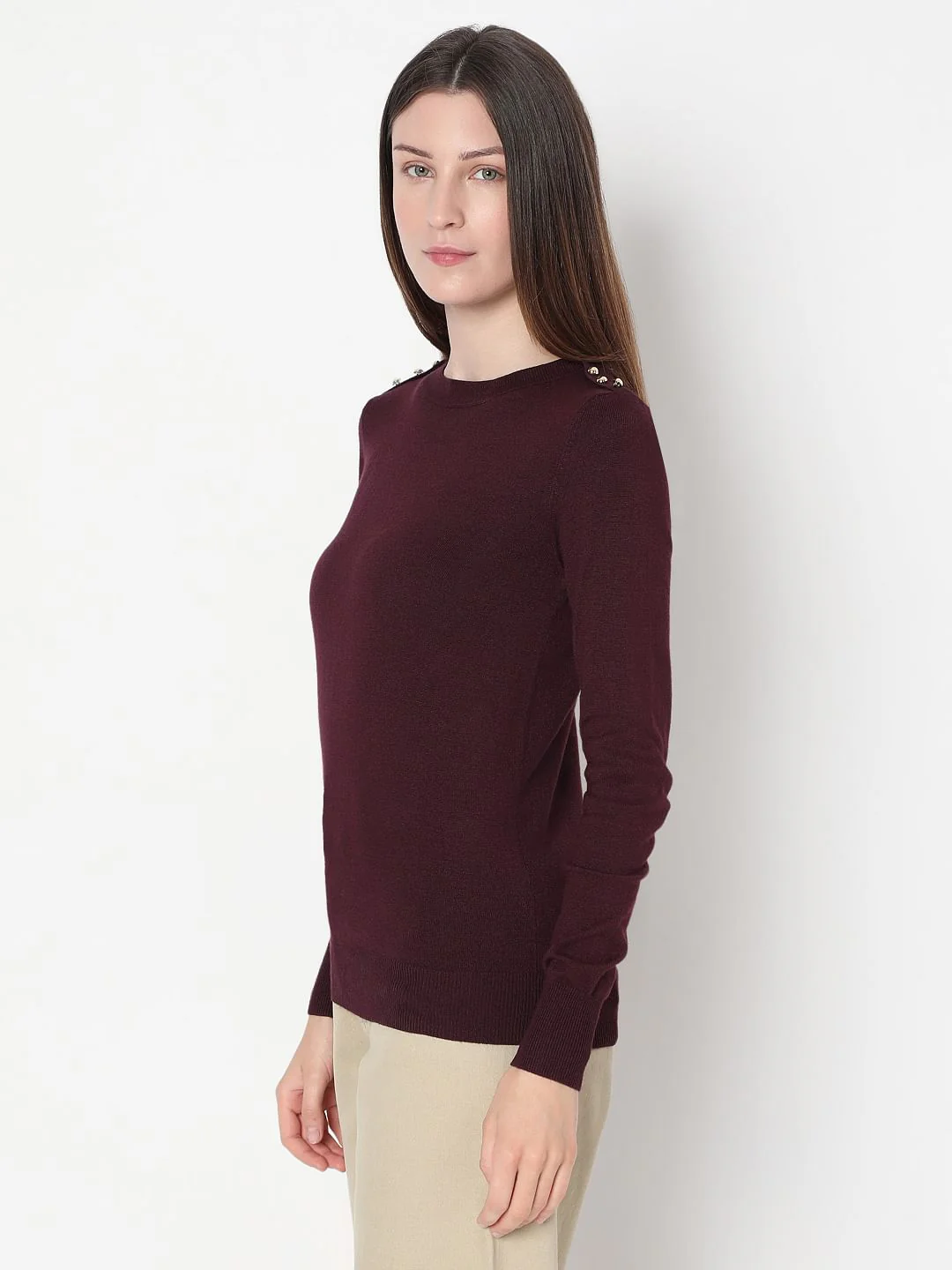 Burgundy Full Sleeves Knitted Top - Image 3