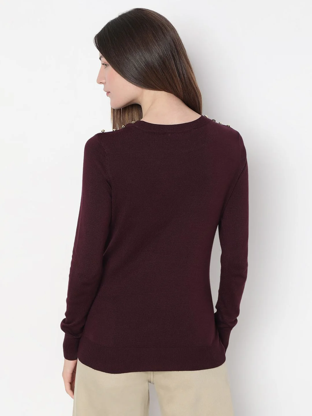 Burgundy Full Sleeves Knitted Top - Image 4