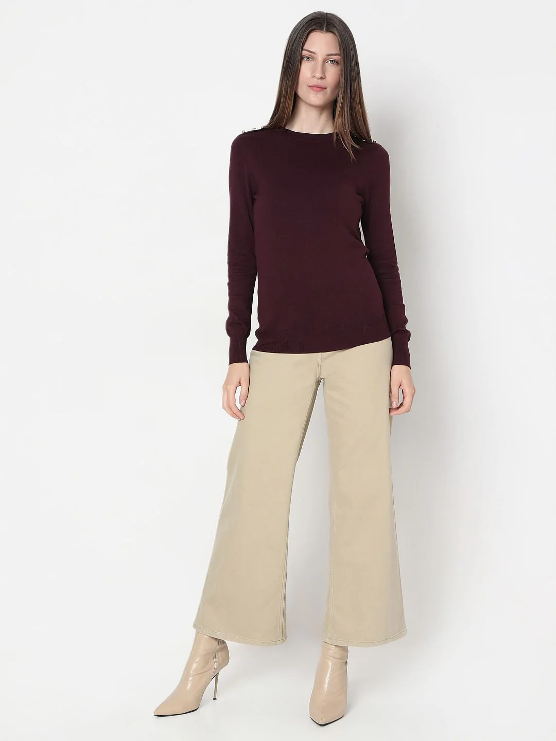 Burgundy Full Sleeves Knitted Top - Image 5