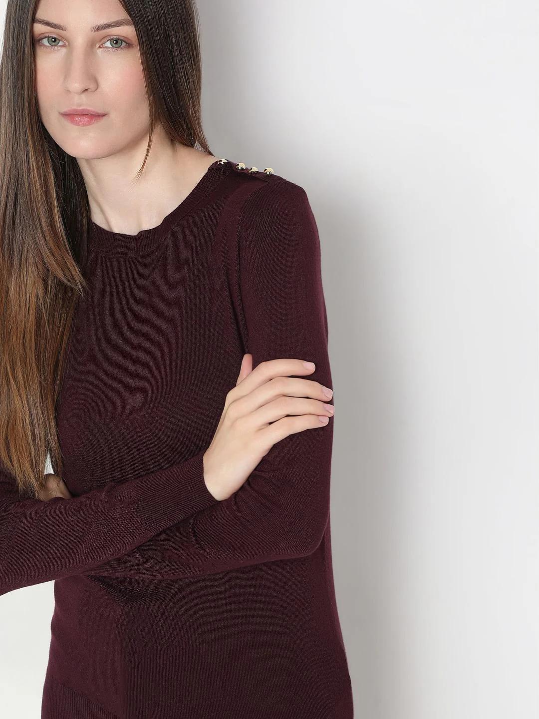 Burgundy Full Sleeves Knitted Top - Image 6