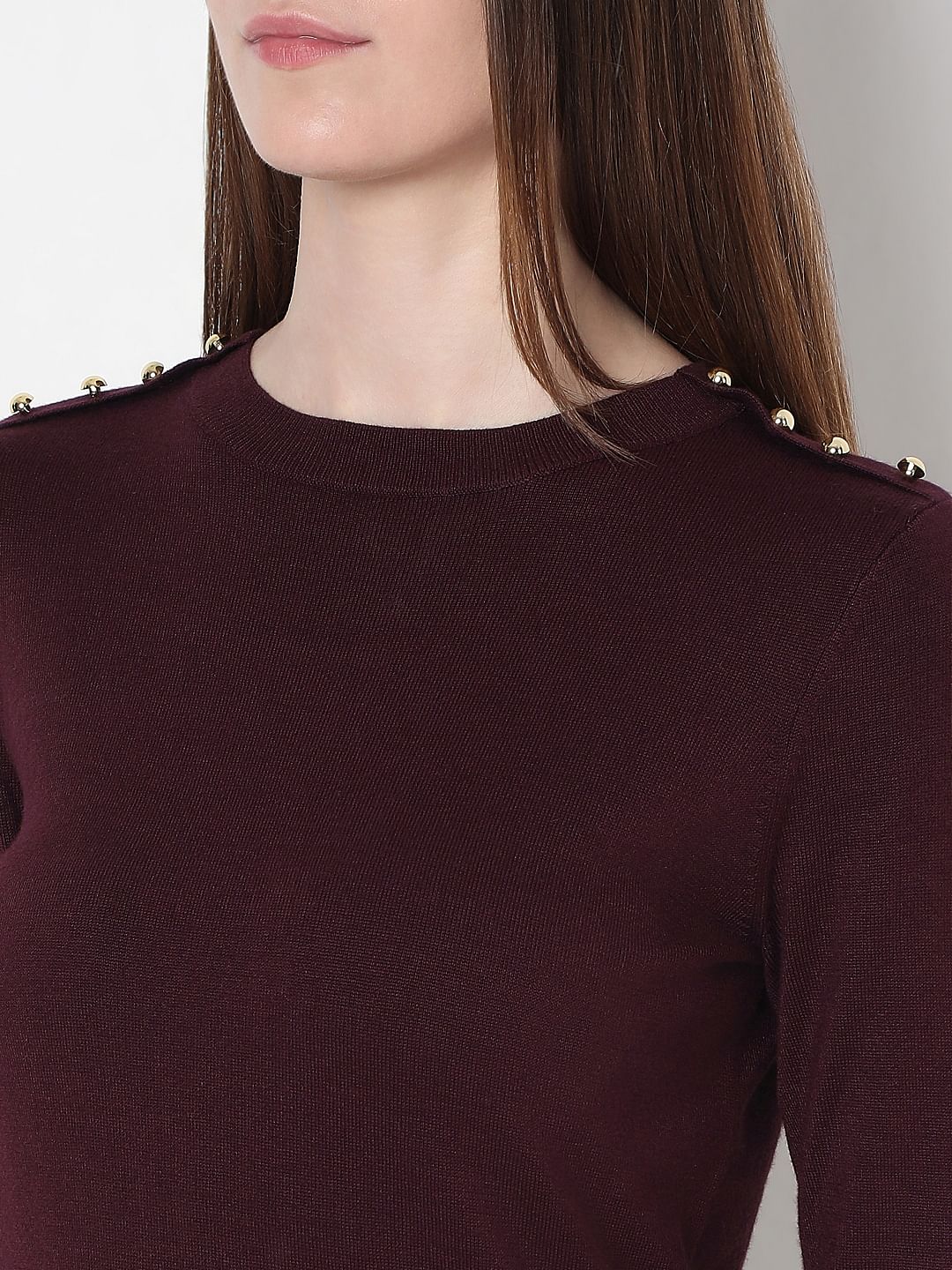 Burgundy Full Sleeves Knitted Top - Image 8