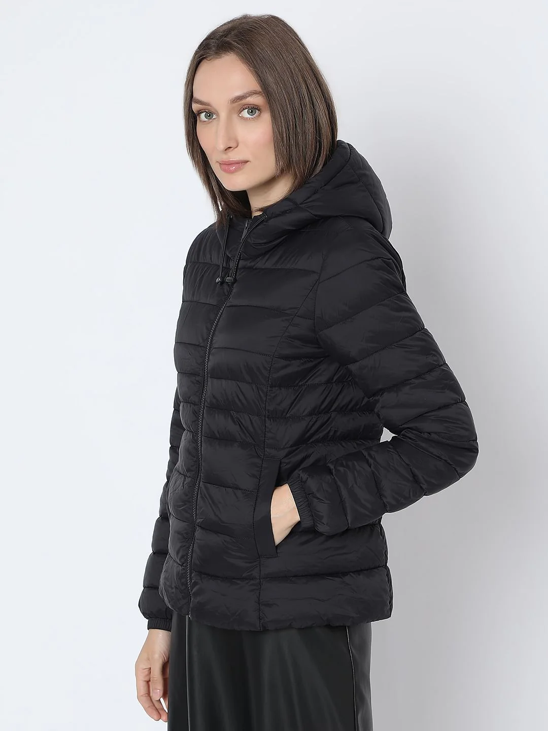 Black Short Hooded Puffer Jacket - Image 3