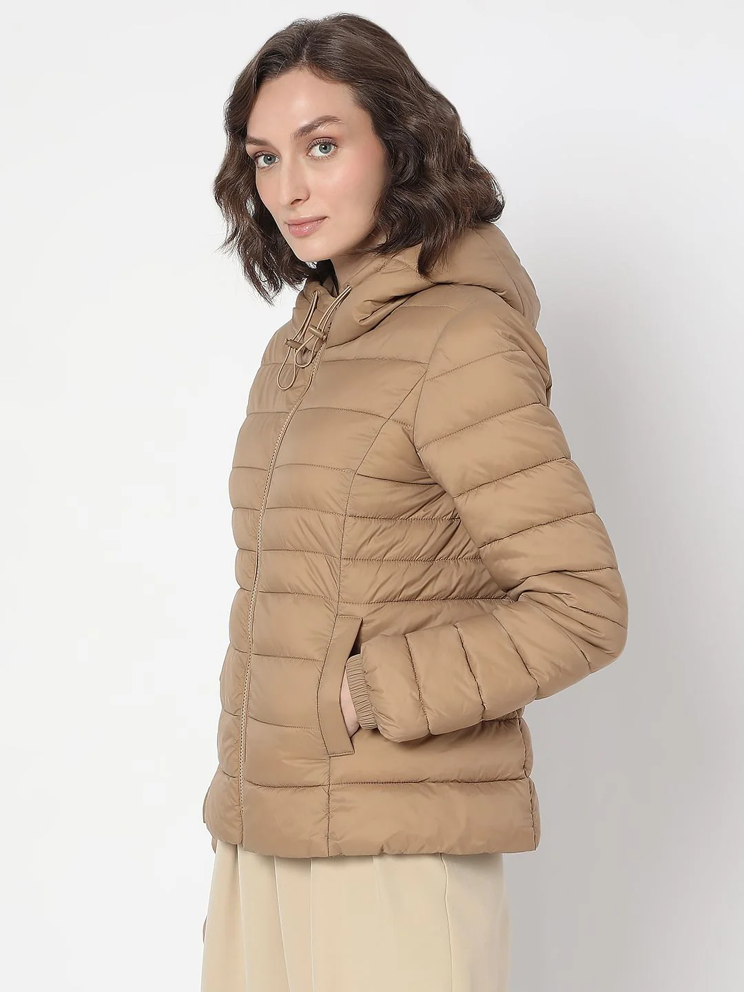 Brown Short Hooded Puffer Jacket - Image 3