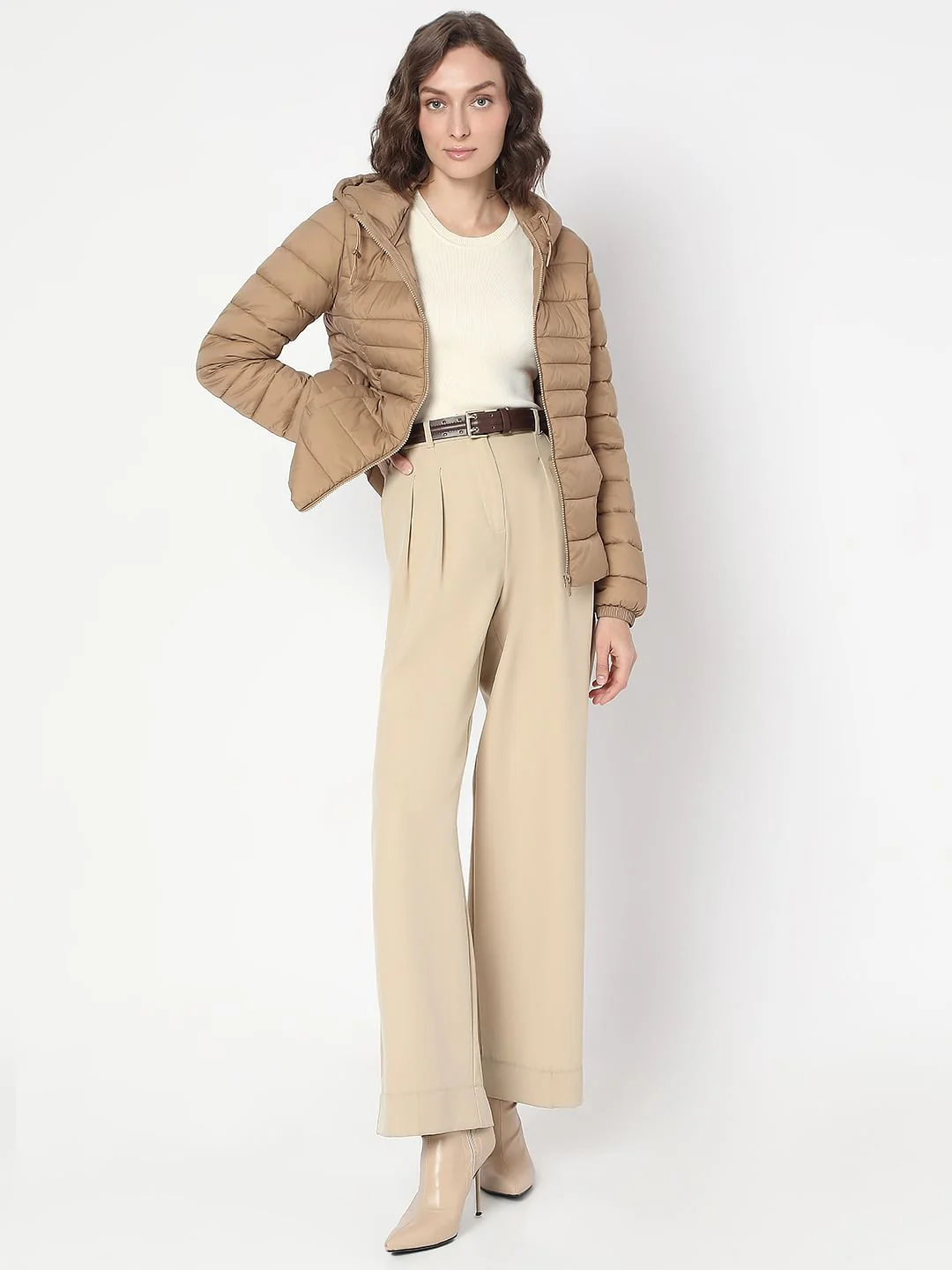 Brown Short Hooded Puffer Jacket - Image 5