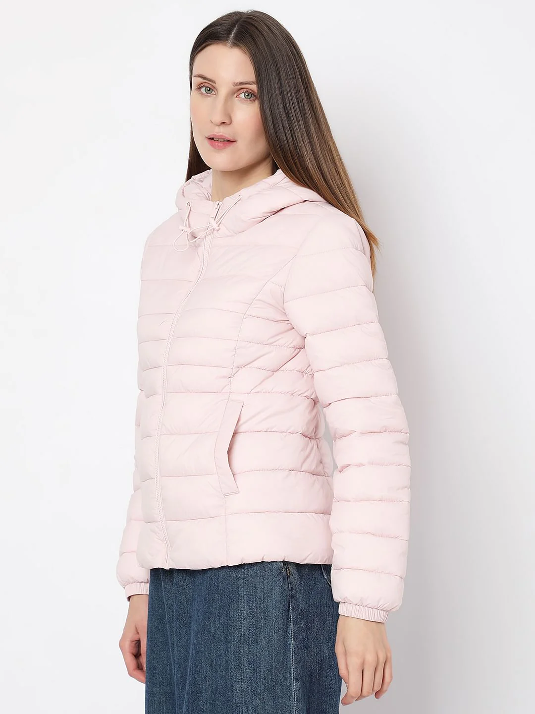 Dusty Pink Short Hooded Puffer Jacket - Image 3