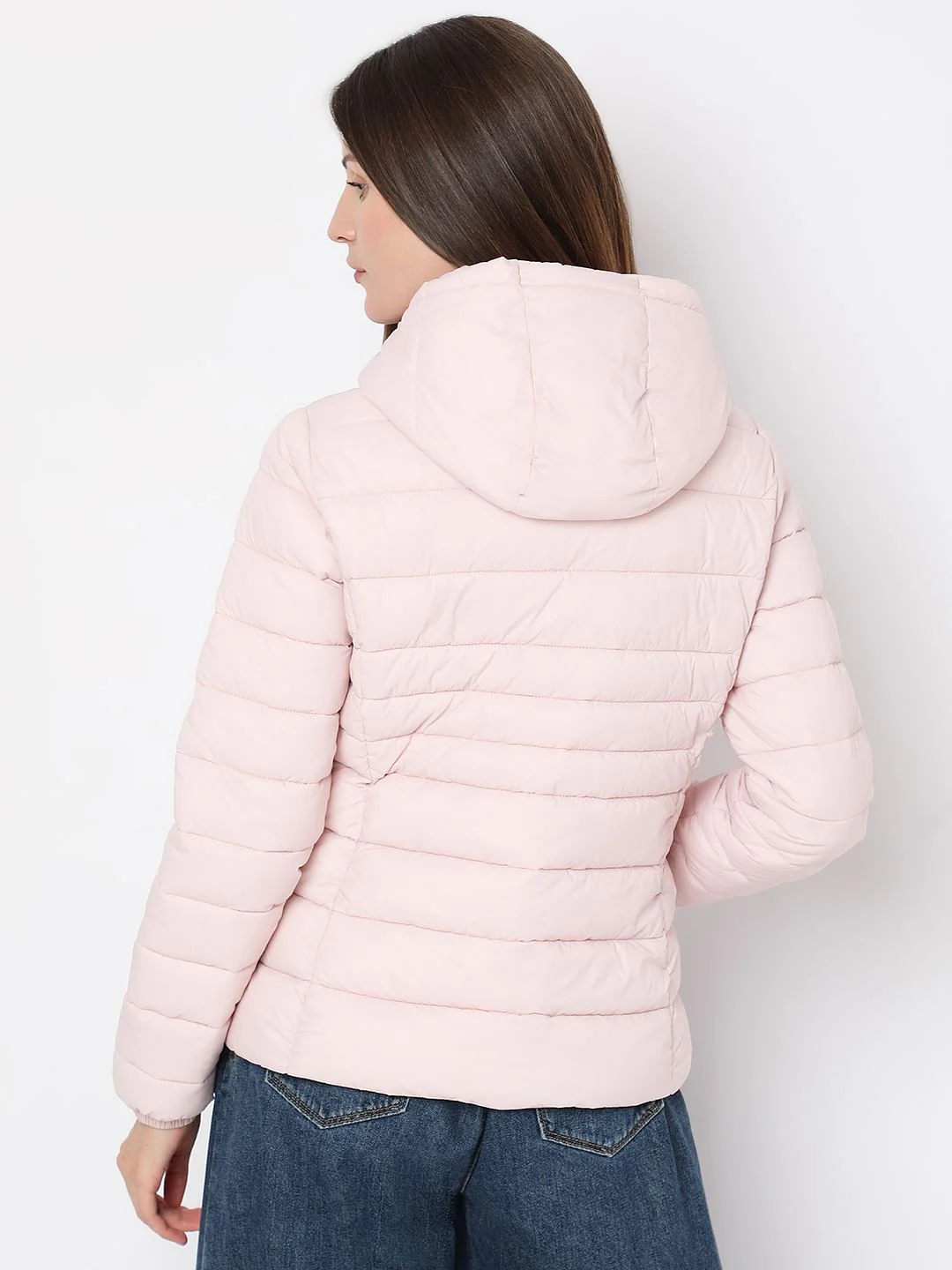 Dusty Pink Short Hooded Puffer Jacket - Image 4