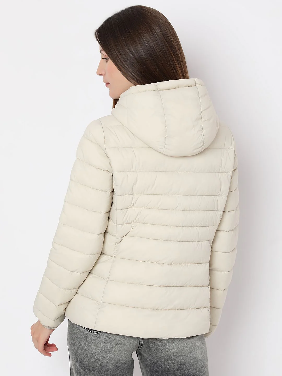 Beige Short Hooded Puffer Jacket - Image 4