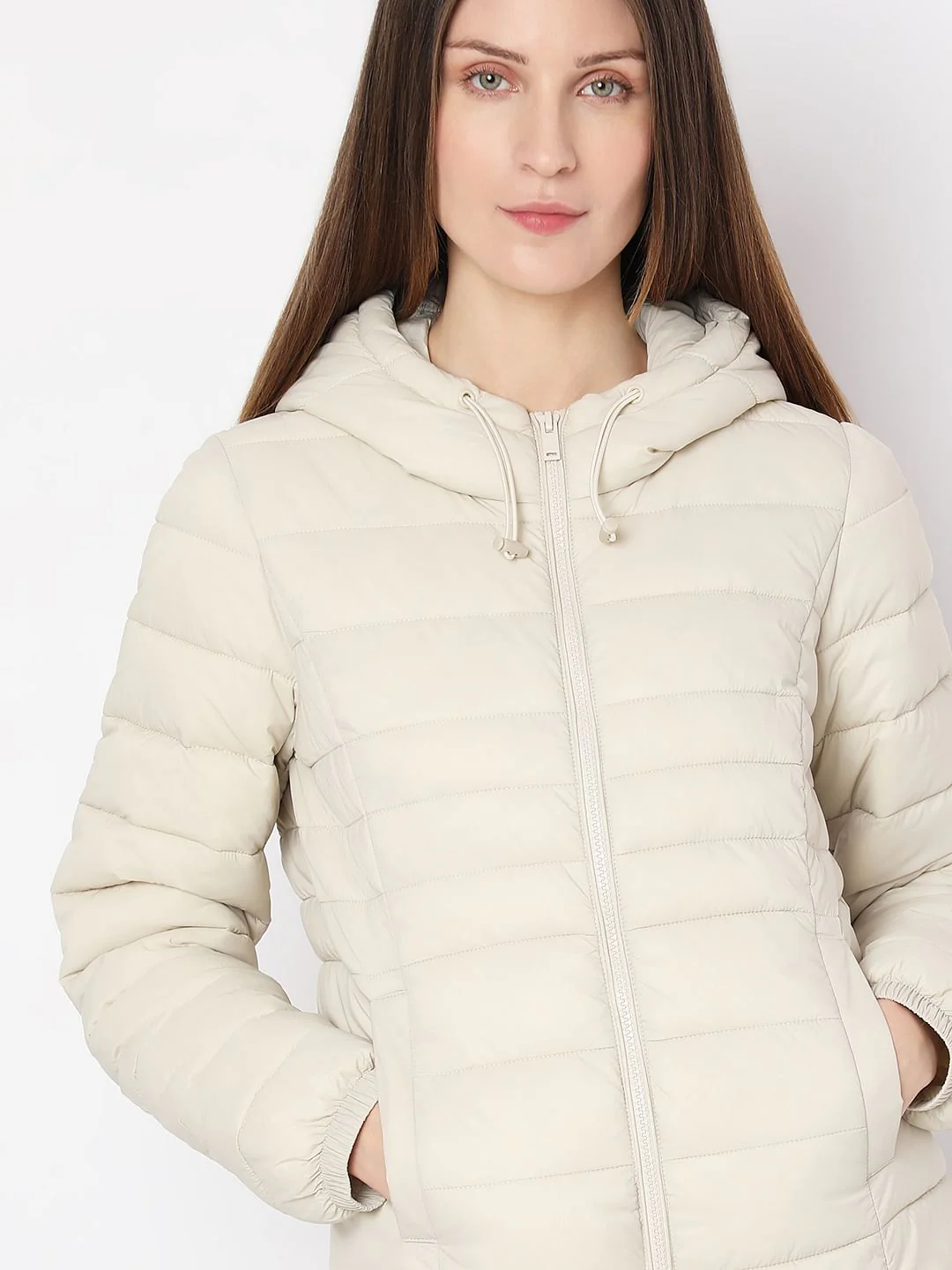 Beige Short Hooded Puffer Jacket - Image 6