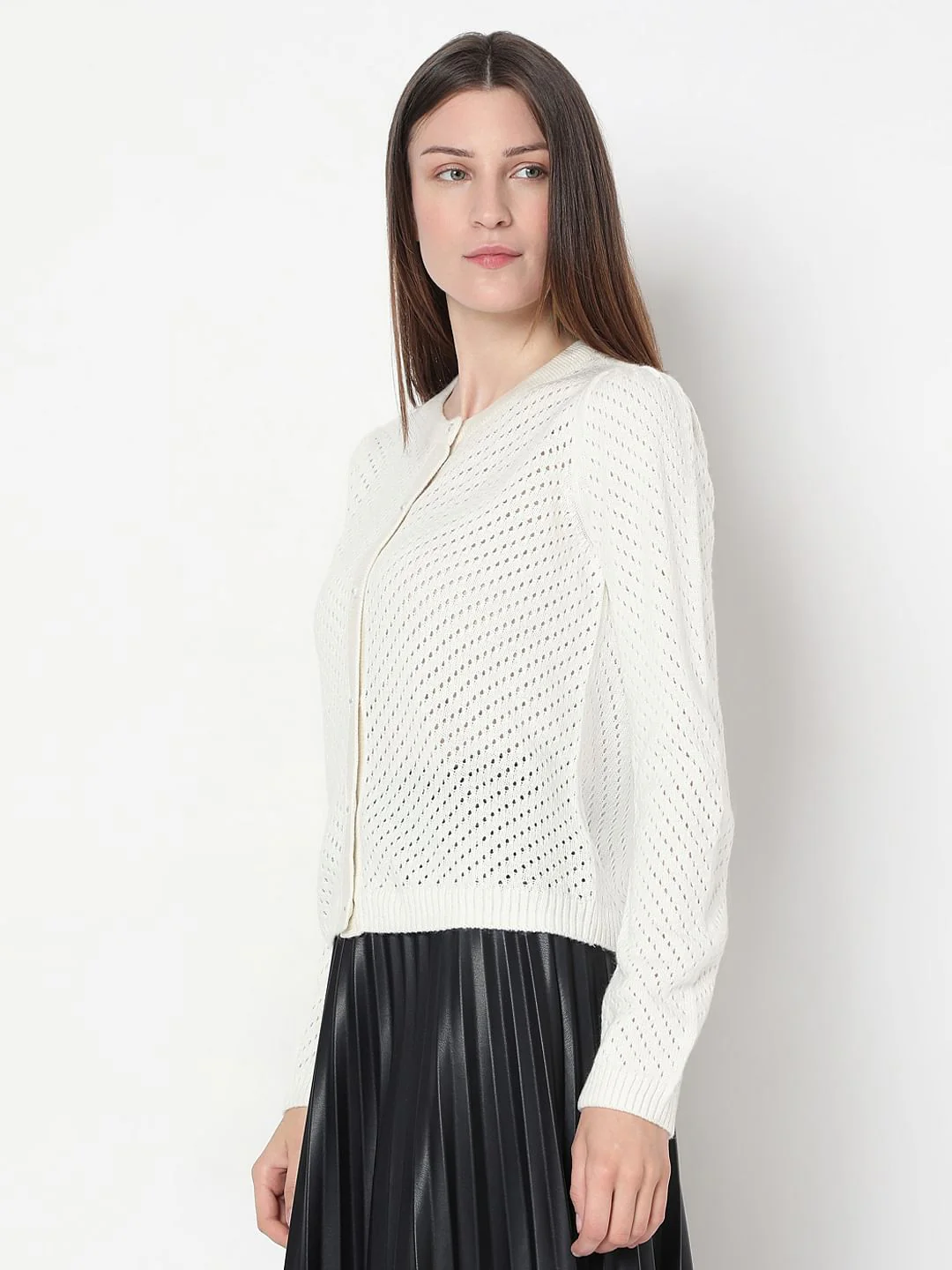 White Sequin Pointelle Cardigan - Image 3