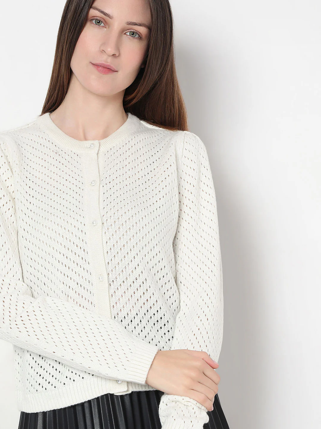 White Sequin Pointelle Cardigan - Image 6