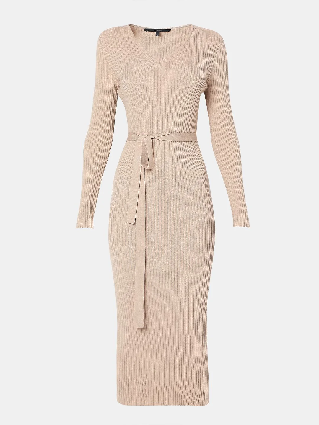 Beige V-Neck Bodycon Knit Dress - Image 7