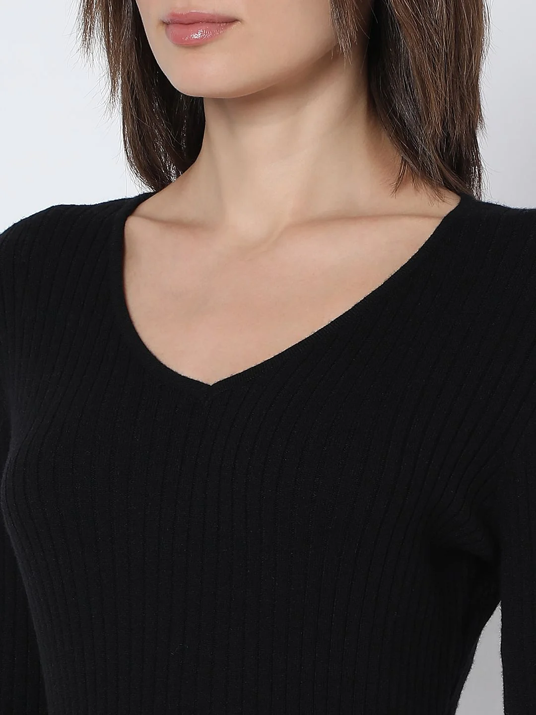 Black V-Neck Bodycon Knit Dress - Image 6