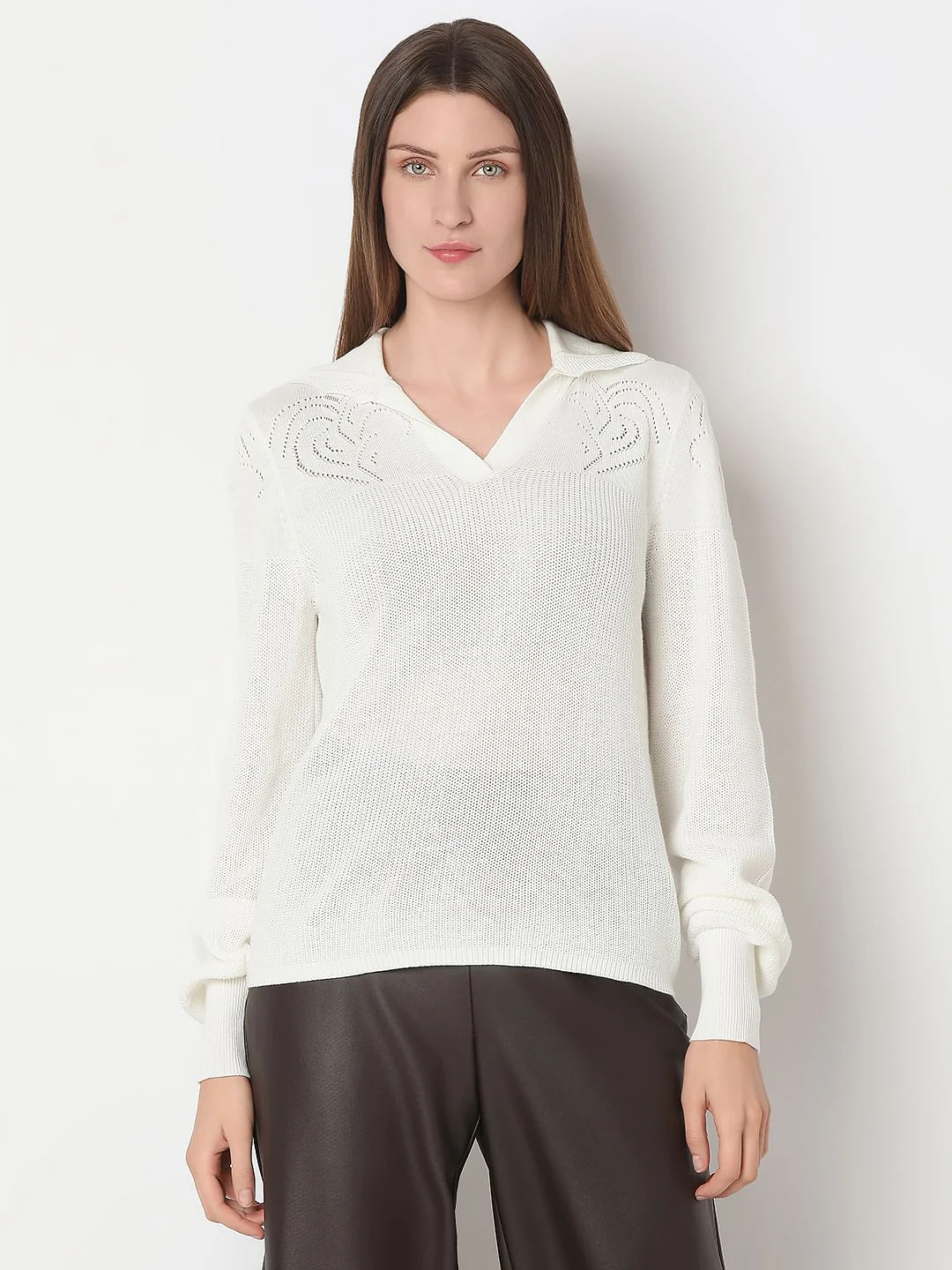 White Full Sleeves Knit Top - Image 2