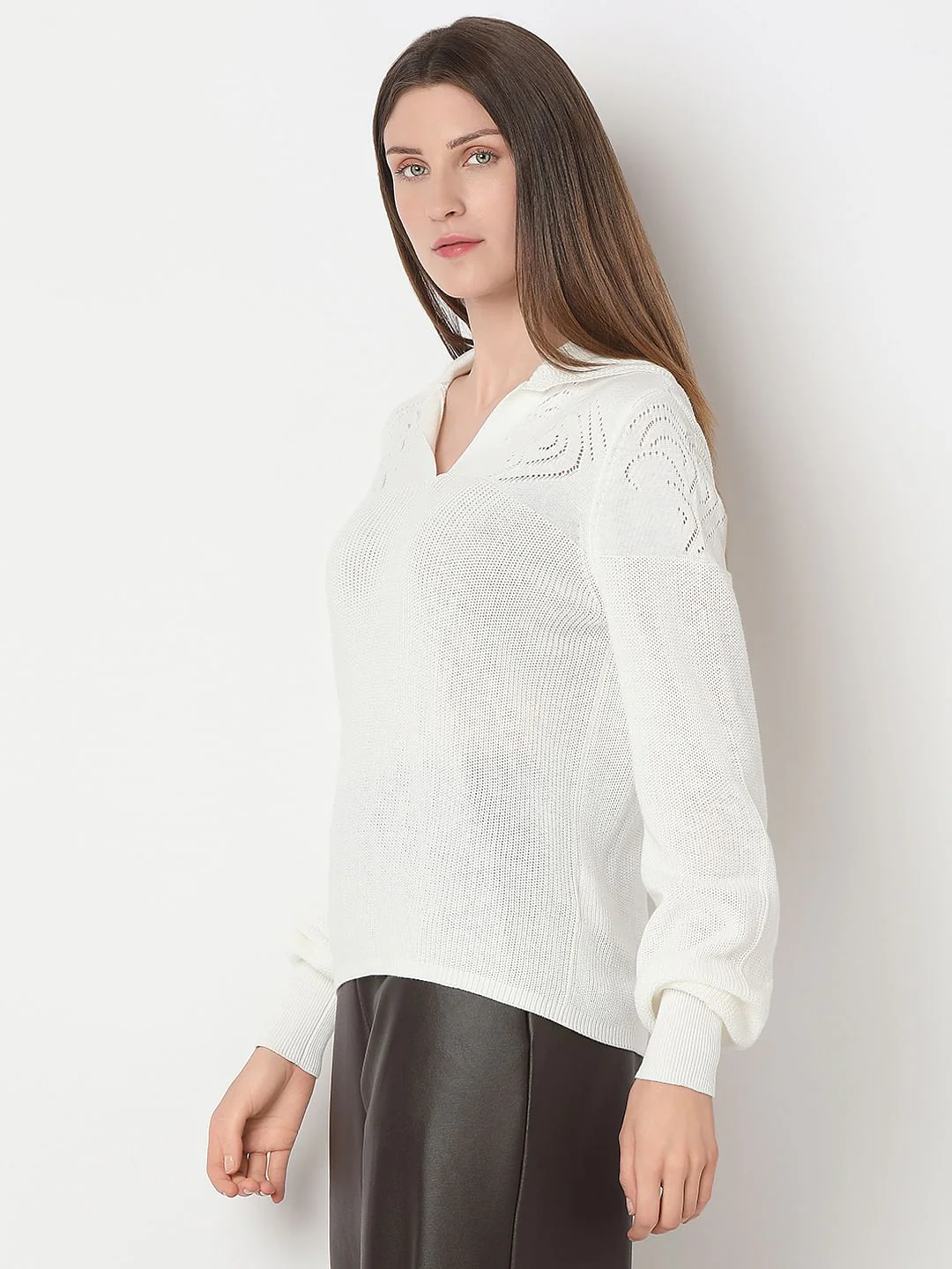 White Full Sleeves Knit Top - Image 3