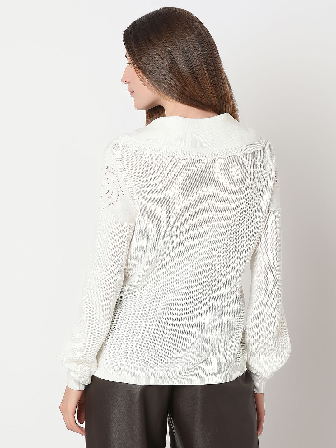 White Full Sleeves Knit Top - Image 4