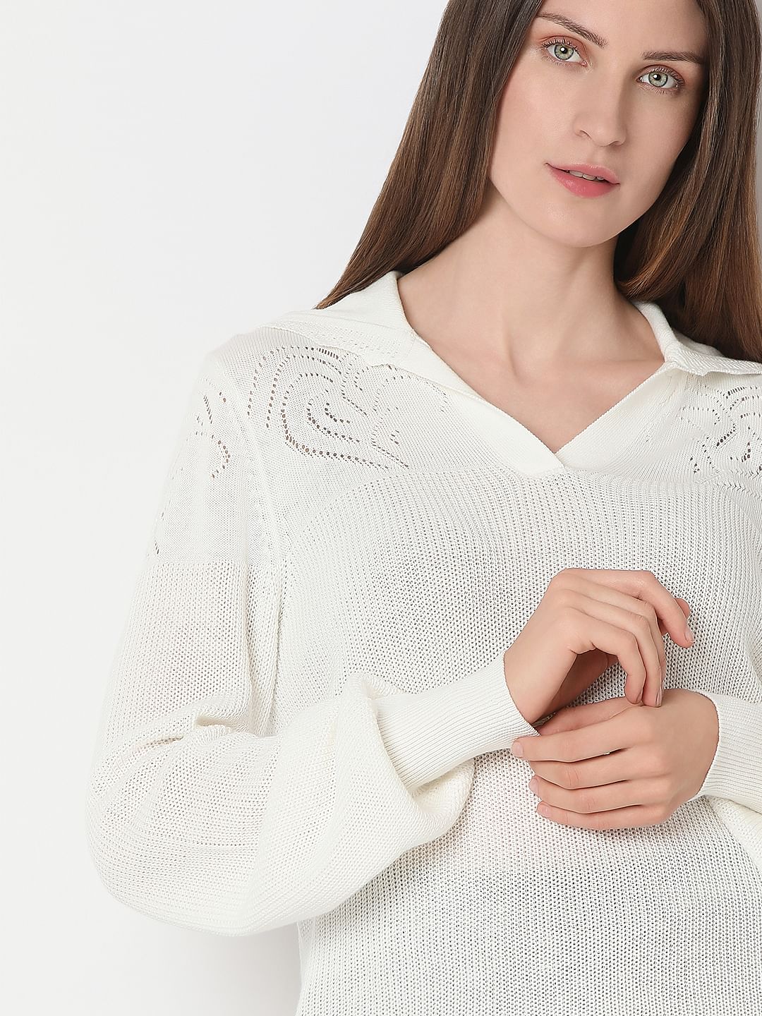 White Full Sleeves Knit Top - Image 6