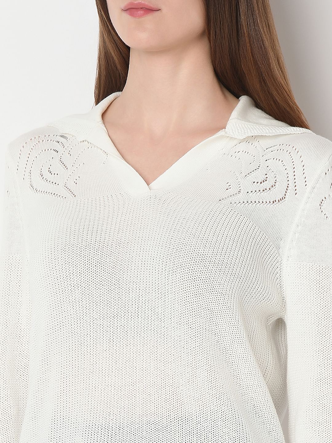 White Full Sleeves Knit Top - Image 8