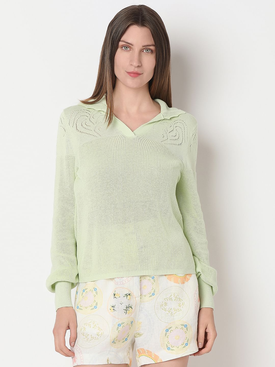Light Green Full Sleeves Knit Top - Image 2