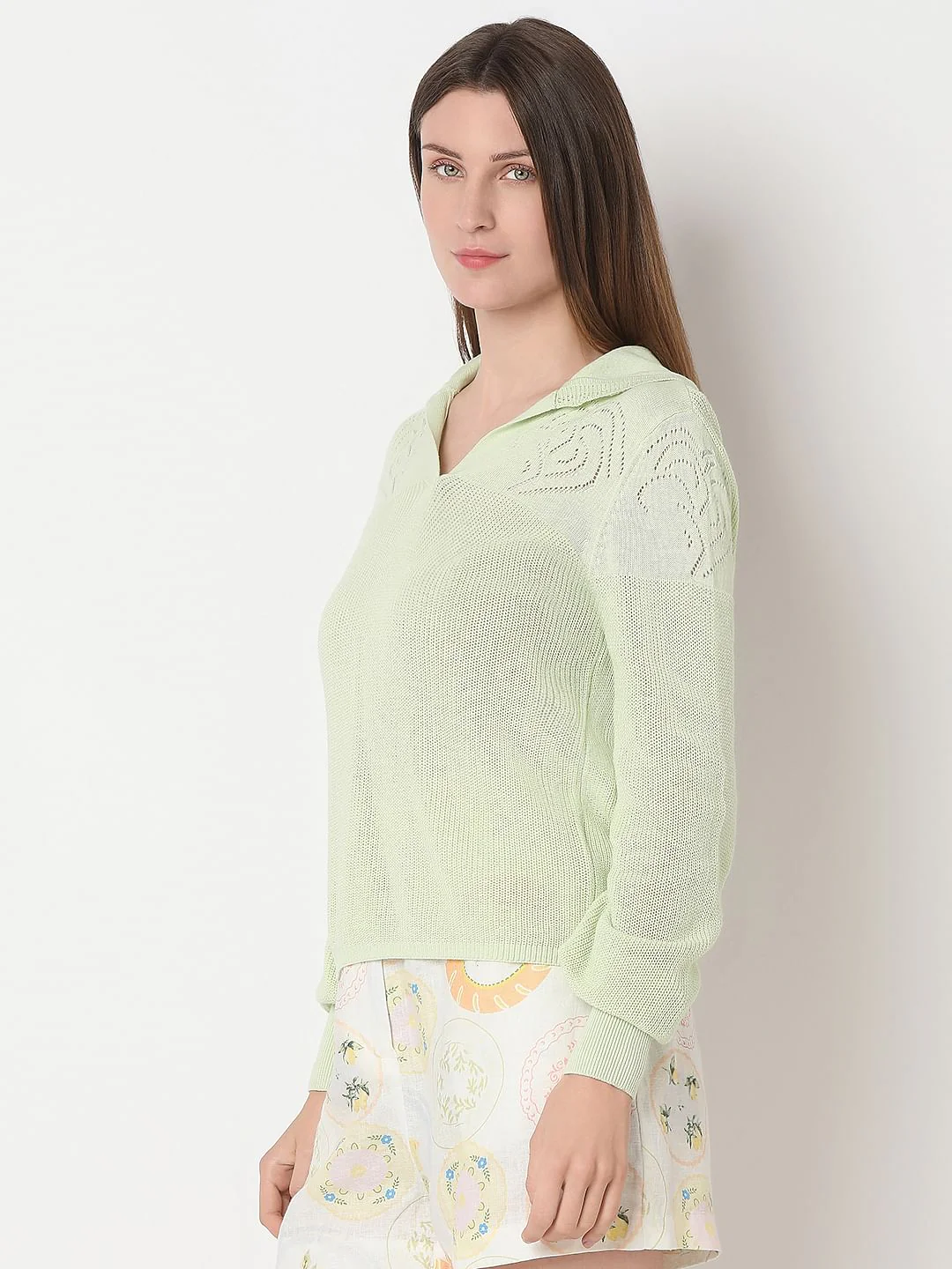 Light Green Full Sleeves Knit Top - Image 3