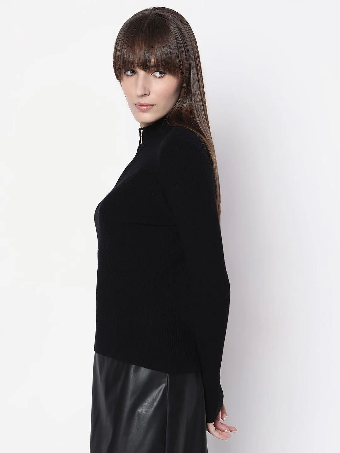 Black Ribbed High Neck Knit Top - Image 3