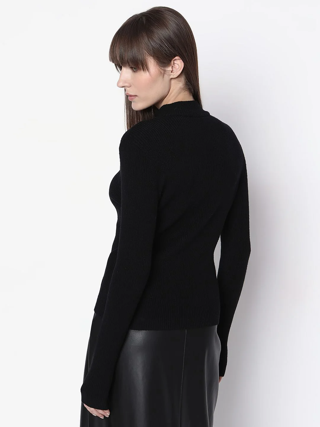 Black Ribbed High Neck Knit Top - Image 4