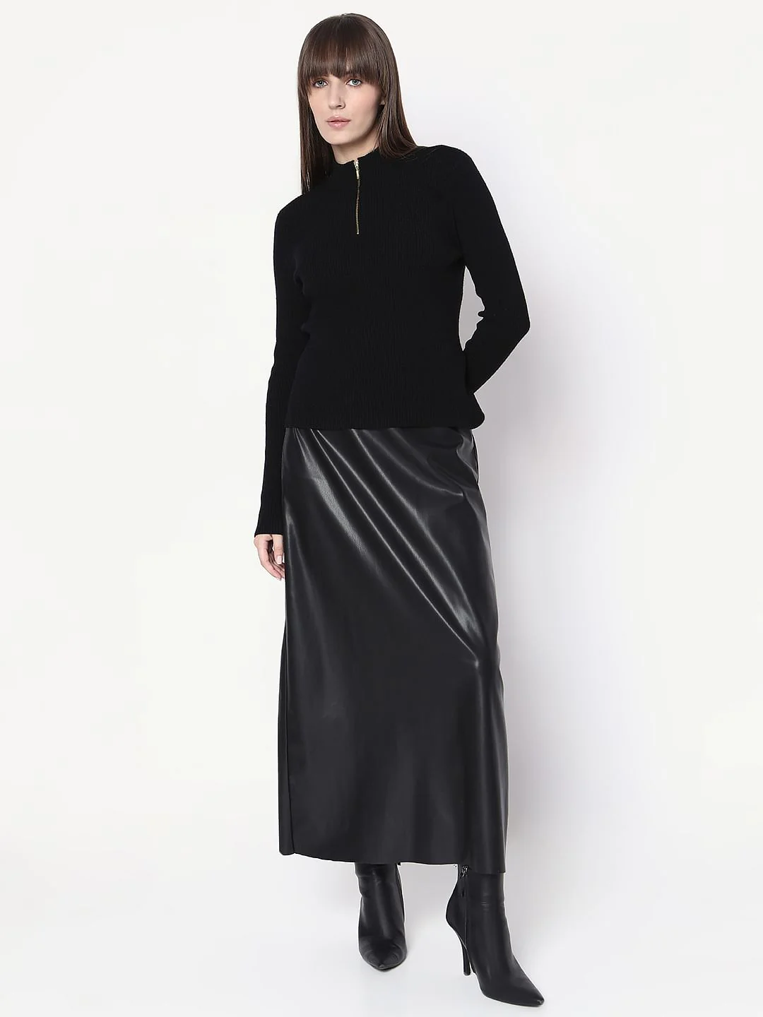 Black Ribbed High Neck Knit Top - Image 5
