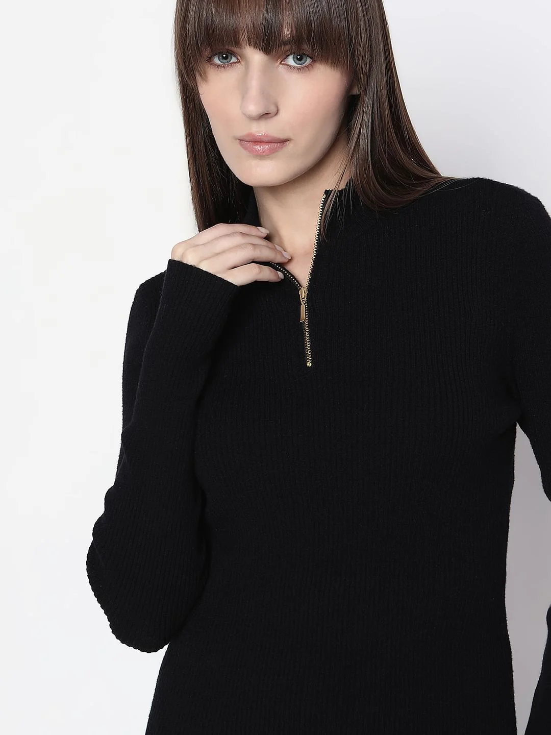 Black Ribbed High Neck Knit Top - Image 6