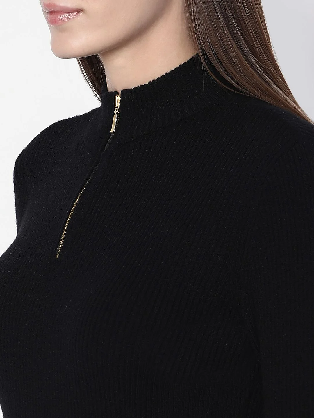 Black Ribbed High Neck Knit Top - Image 8