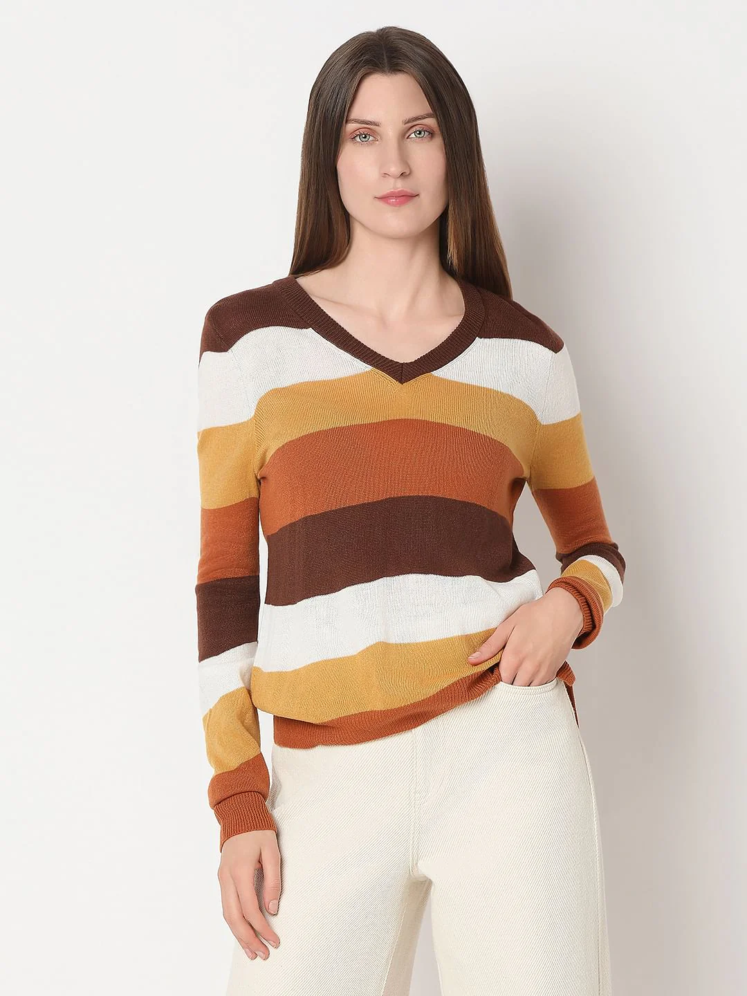 Brown Colourblocked Knit Top - Image 2
