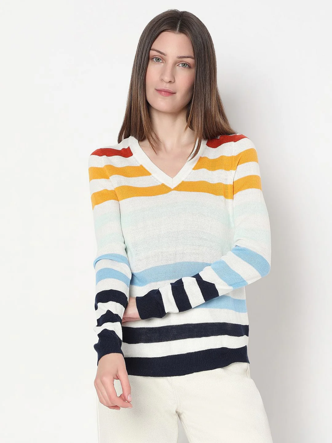 White Colourblocked Knit Top - Image 2