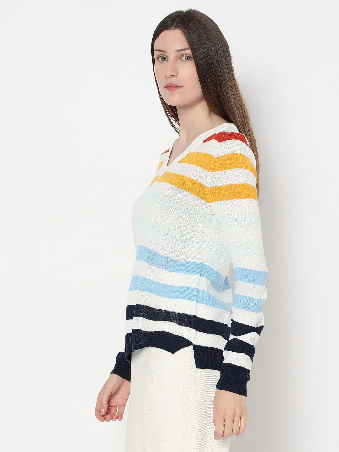 White Colourblocked Knit Top - Image 3