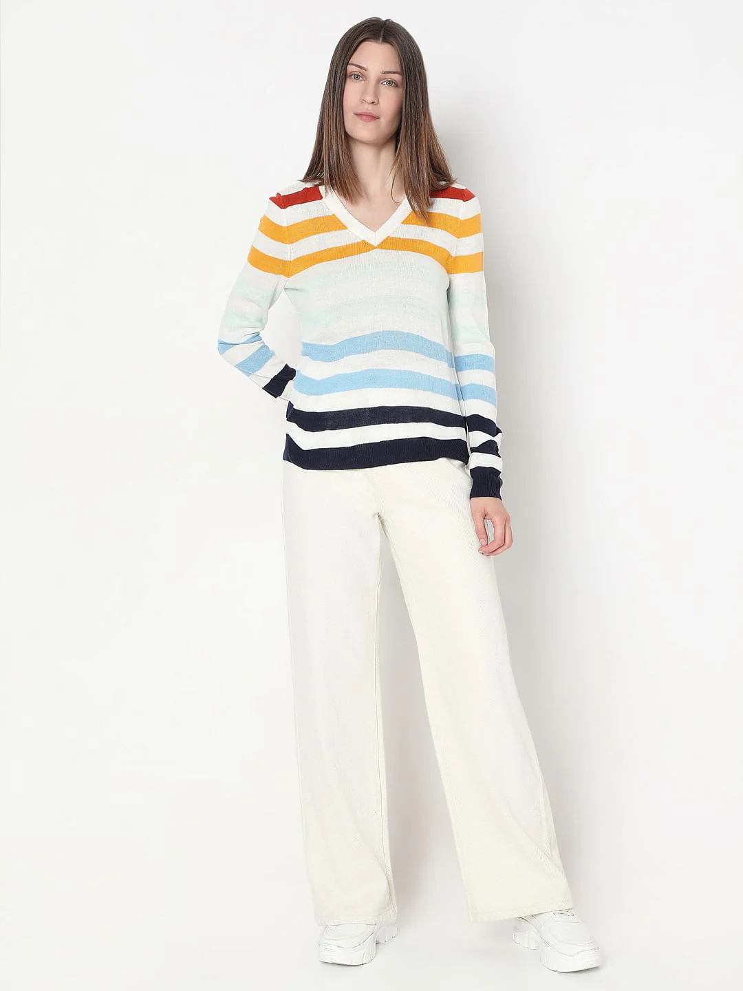 White Colourblocked Knit Top - Image 5