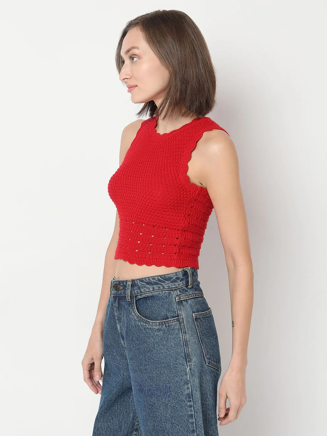 Red Flat Knit Crop Top - Image 3