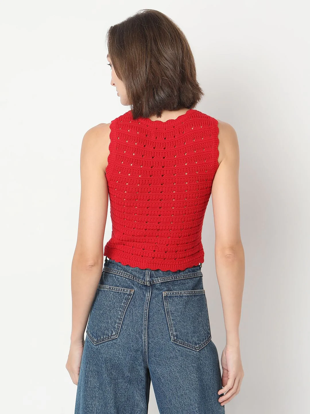 Red Flat Knit Crop Top - Image 4
