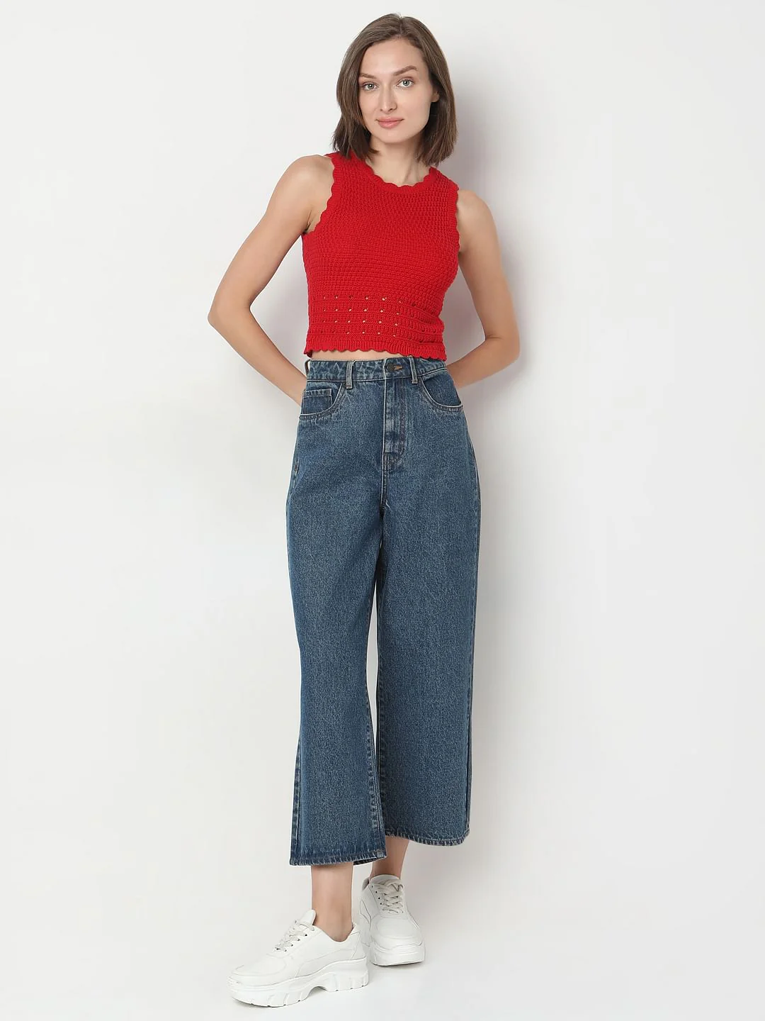 Red Flat Knit Crop Top - Image 5