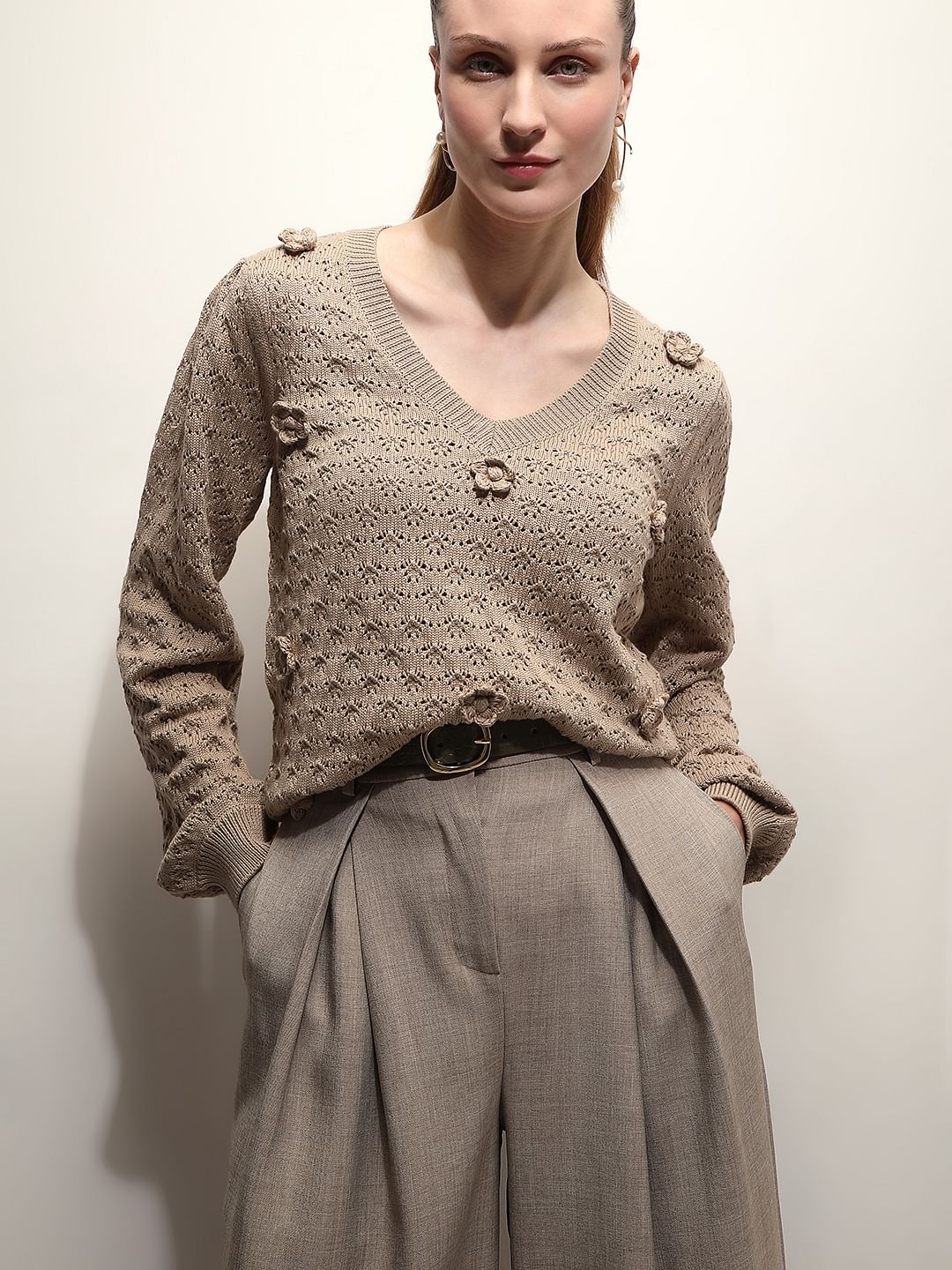 Beige Flat Knit Top