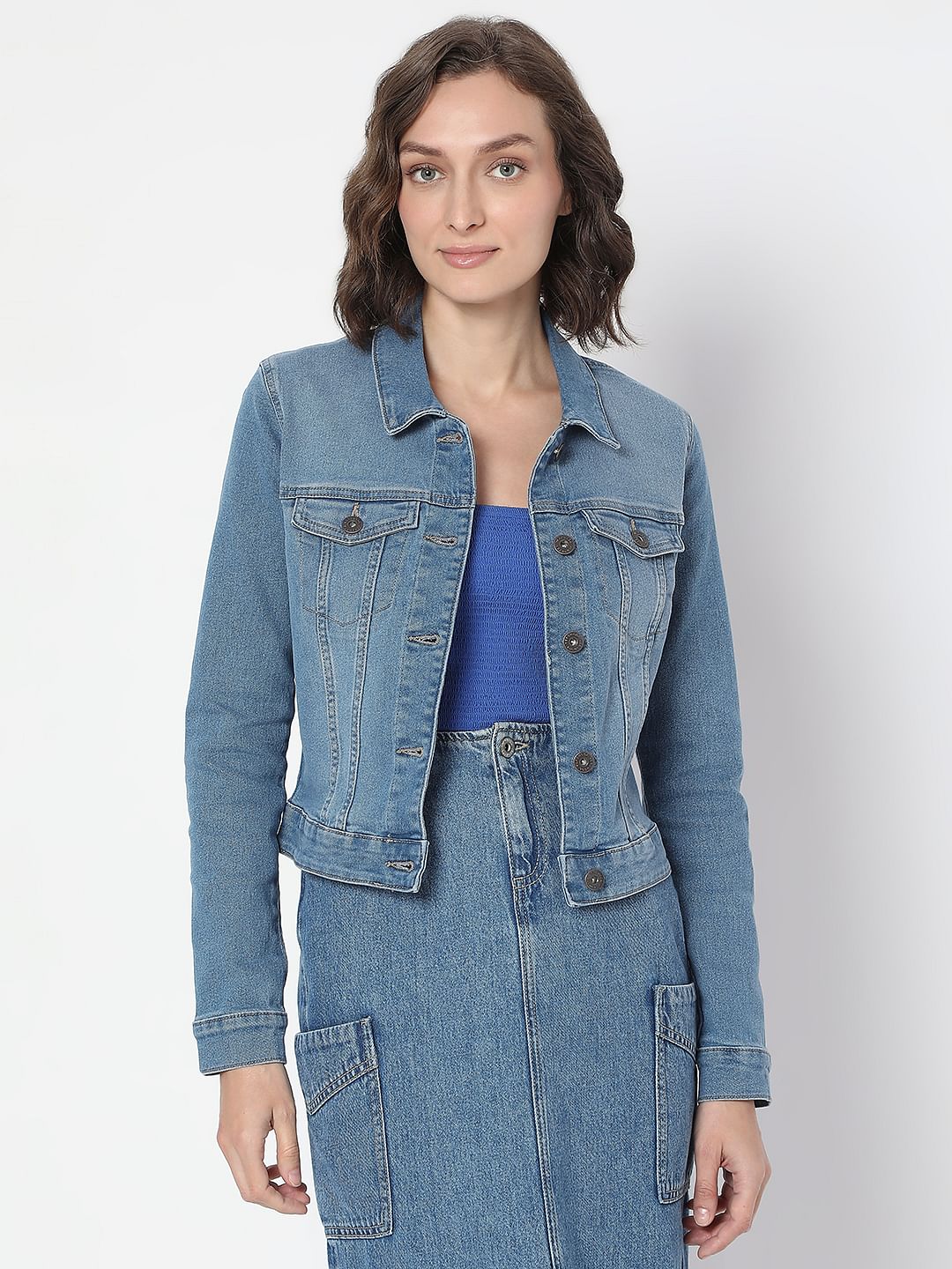 Blue Cropped Denim Jacket - Image 2
