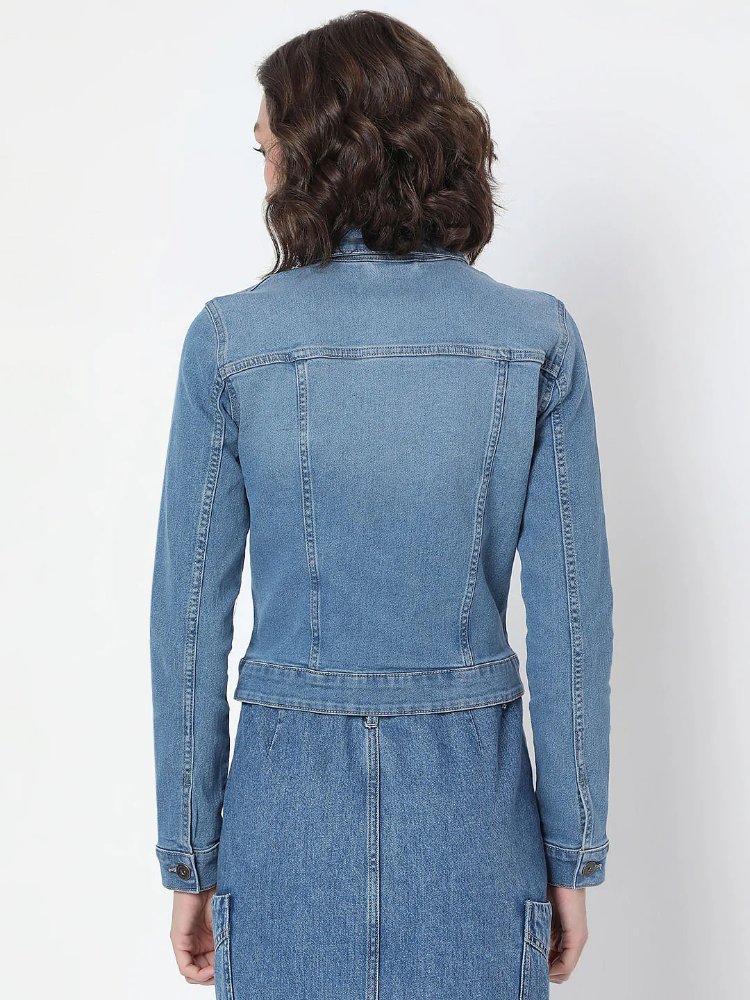 Blue Cropped Denim Jacket - Image 4