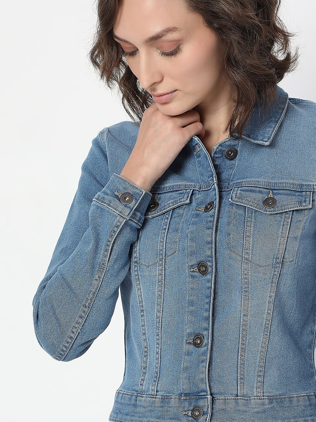 Blue Cropped Denim Jacket - Image 6
