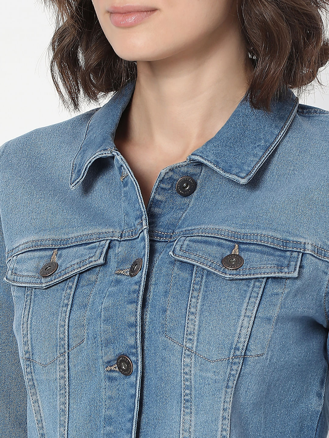 Blue Cropped Denim Jacket - Image 8