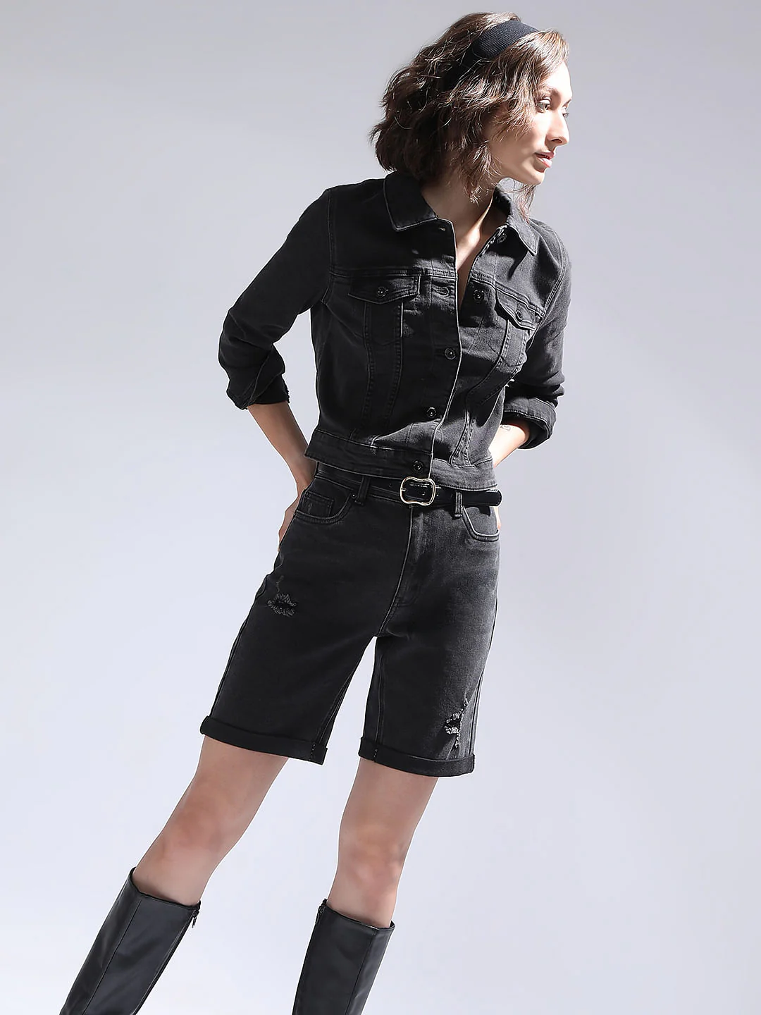 Black Cropped Denim Jacket