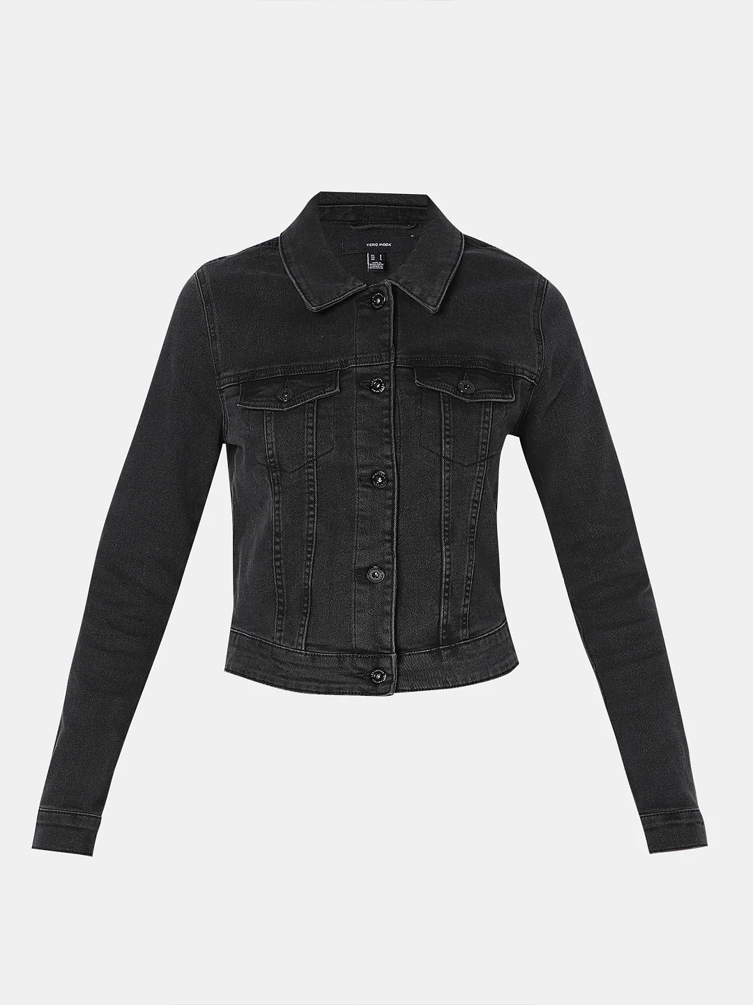 Black Cropped Denim Jacket - Image 7