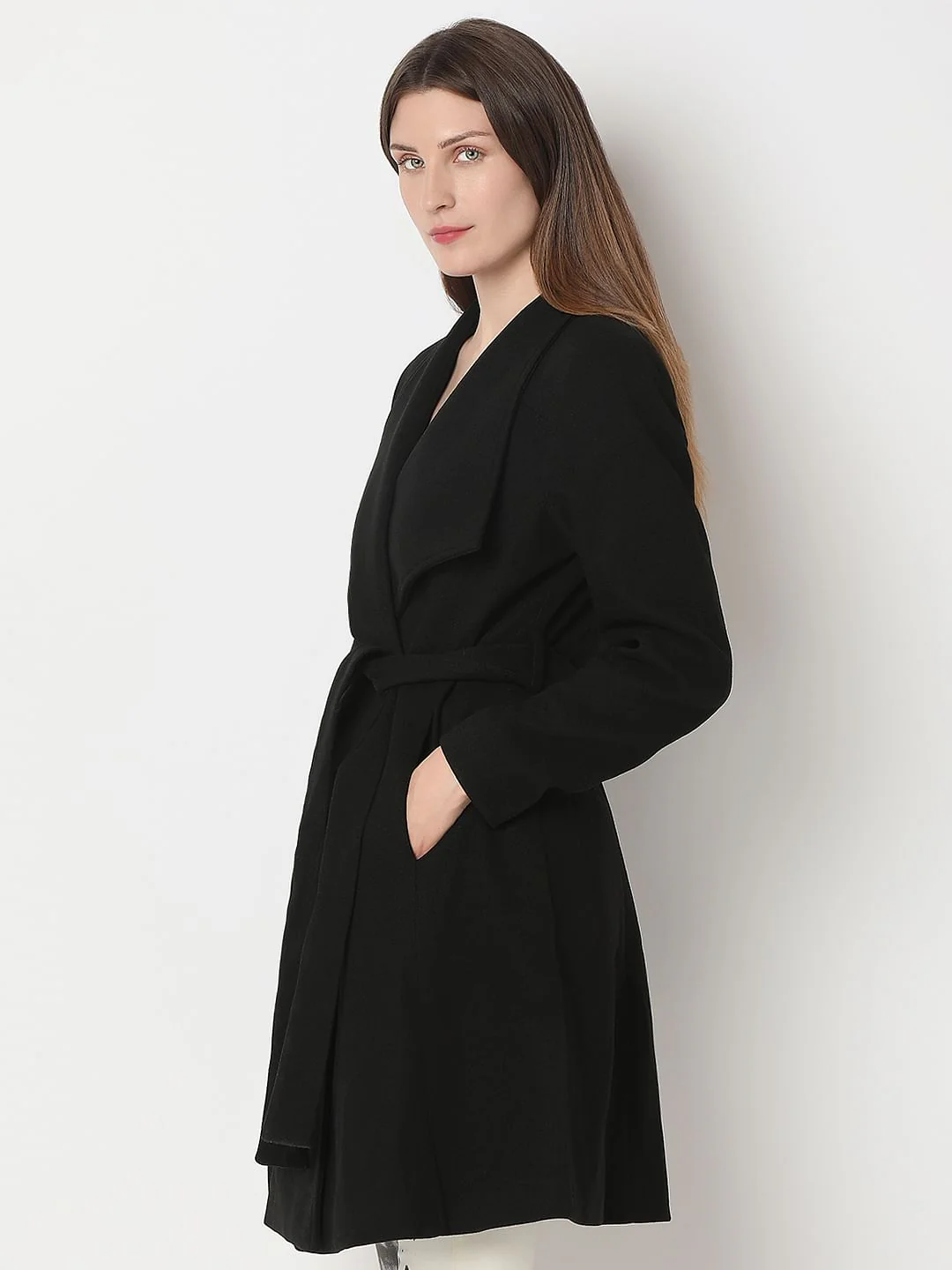 Black Felt Long Coat - Image 3